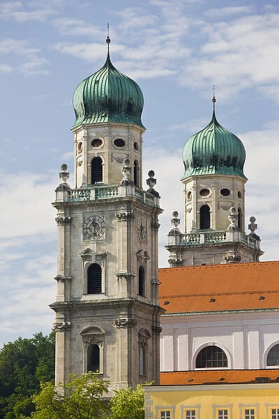 GERMANY, Bayern-Bavaria, Passau. Towers of Dom St. Stephan cathedral