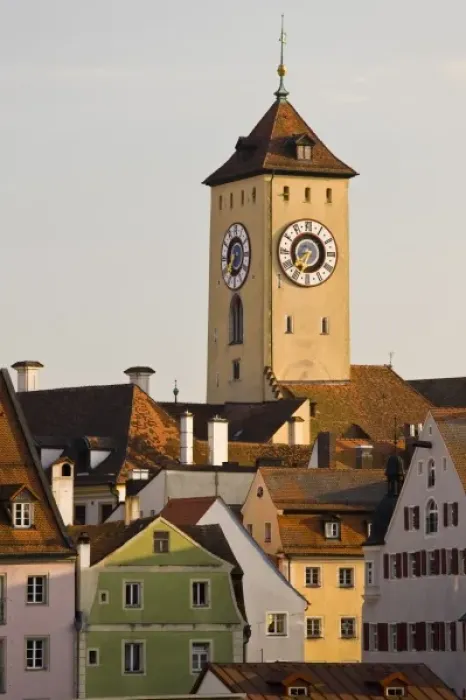 Framed Print : Germany, Bayern-Bavaria, Regensburg. Old Town clocktower