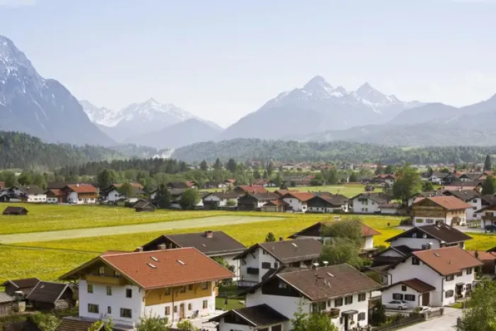 Framed Print : GERMANY, Bayern-Bavaria, Wallgau. Town and Wetterstein Mountains Framed Print : GERMANY, Bayern-Bavaria, Wallgau. Town and Wetterstein Mountains