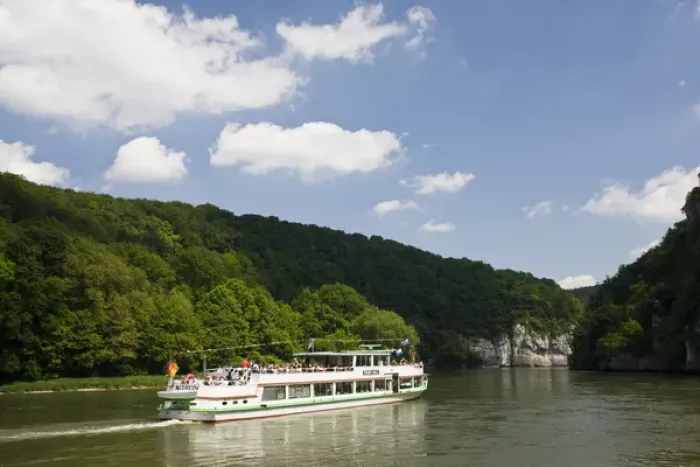 Framed Print : GERMANY, Bayern-Bavaria, Weltenburg. Tour boat by the Danube Gorge Framed Print : GERMANY, Bayern-Bavaria, Weltenburg. Tour boat by the Danube Gorge