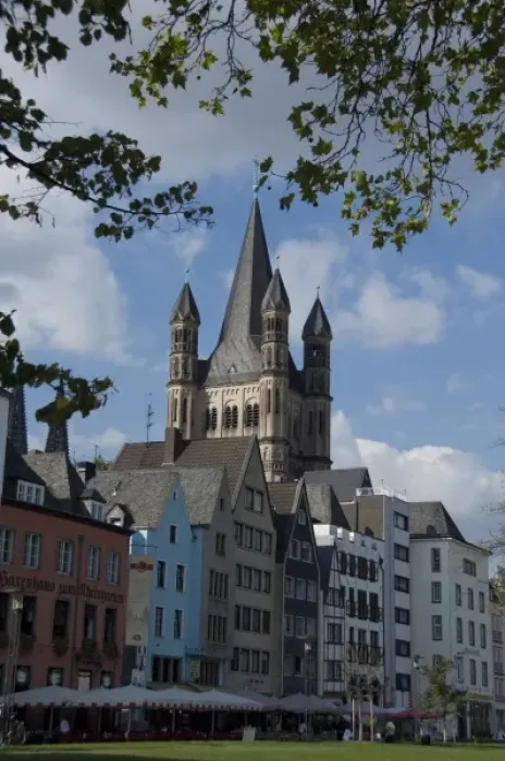 Framed Print : Germany, Cologne (aka Koln). Historic St. Martin church. View from waterfront park area