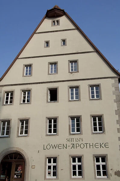 Germany, Franconia, Rothenburg. Historic Lowen Apotheke (apothecary) c. 1374
