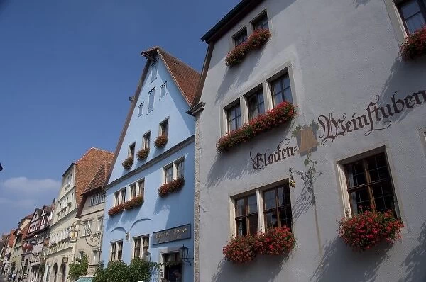 Germany, Franconia, Rothenburg. Typical buildings in historic Plonlein area (Little Square)