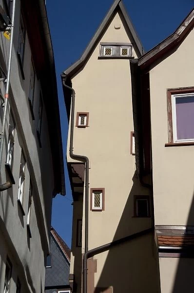 Germany, Franconia, Wertheim. Famous historic housing with a VERY close fit