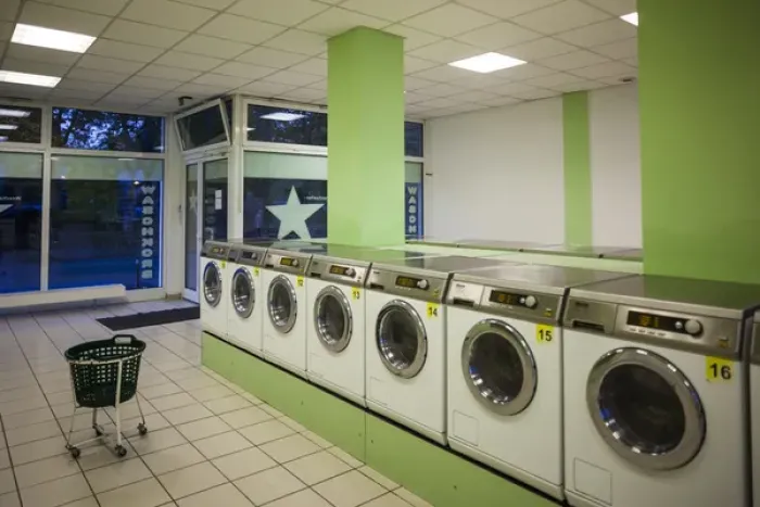 Framed Print : Germany, Hesse, Darmstadt, self-service laundry, interior Framed Print : Germany, Hesse, Darmstadt, self-service laundry, interior