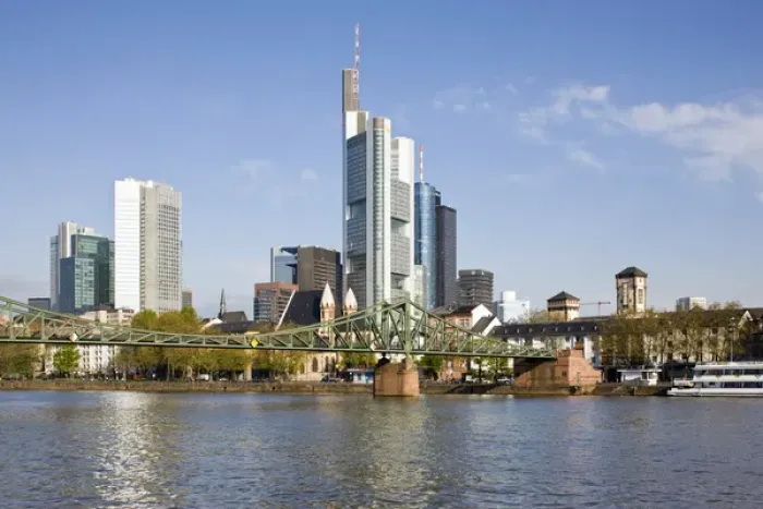 Framed Print : GERMANY, Hessen, Frankfurt am Main. City View along Main River, morning Framed Print : GERMANY, Hessen, Frankfurt am Main. City View along Main River, morning
