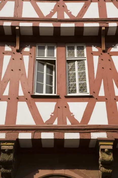 Framed Print : GERMANY, Hessen, Frankfurt am Main. Detail of half timbered house on Romerberg Square Framed Print : GERMANY, Hessen, Frankfurt am Main. Detail of half timbered house on Romerberg Square