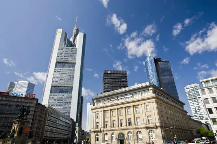 Framed Print : GERMANY, Hessen, Frankfurt am Main. Financial District, view from Goethe Platz square Framed Print : GERMANY, Hessen, Frankfurt am Main. Financial District, view from Goethe Platz square