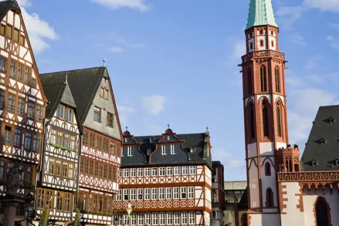 Framed Print : GERMANY, Hessen, Frankfurt am Main. Old Town, Romerberg square buildings and Alte