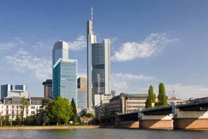 Framed Print : Germany, Hessen, Frankfurt am Main. City View along Main River, morning Framed Print : Germany, Hessen, Frankfurt am Main. City View along Main River, morning