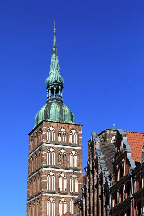 Framed Print : Germany, Mecklenburg-Vorpommern, Stralsund. Copper steeple of Saint Nicholas Church, UNESCO World Heritage Site