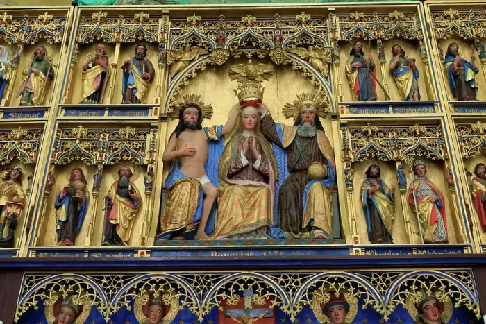 Framed Print : Germany, Mecklenburg-Vorpommern, Stralsund. St. Mary's Church, Altar of the Coronation Virgin Mary, detail, UNESCO World Heritage Site. Polychrome wooden altarpiece. (Editorial Use Only) Framed Print : Germany, Mecklenburg-Vorpommern, Stralsund. St. Mary's Church, Altar of the Coronation Virgin Mary, detail, UNESCO World Heritage Site. Polychrome wooden altarpiece. (Editorial Use Only)