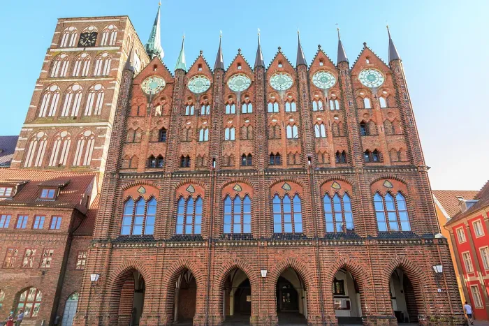 Framed Print : Germany, Mecklenburg-Vorpommern, Stralsund. St. Nicholas Church and Rathaus, city hall of town square central plaza, UNESCO World Heritage Site