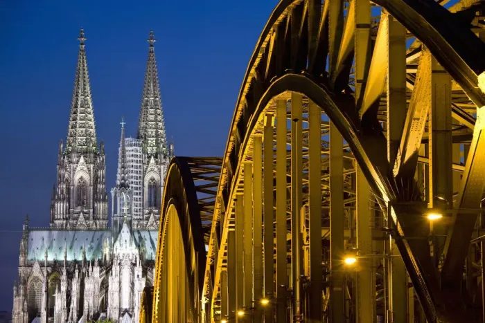 Framed Print : GERMANY, Nordrhein-Westfalen, Cologne. Cologne Cathedral and Hohenzollern Bridge, evening Framed Print : GERMANY, Nordrhein-Westfalen, Cologne. Cologne Cathedral and Hohenzollern Bridge, evening