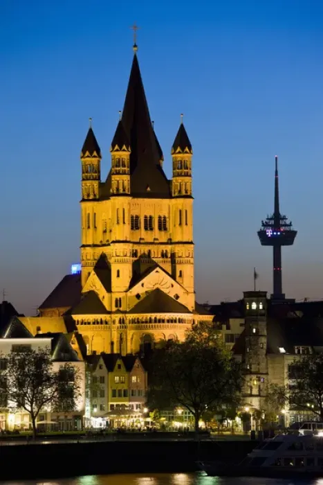 Framed Print : GERMANY, Nordrhein-Westfalen, Cologne. Gross St. Martin church and TV tower, dusk