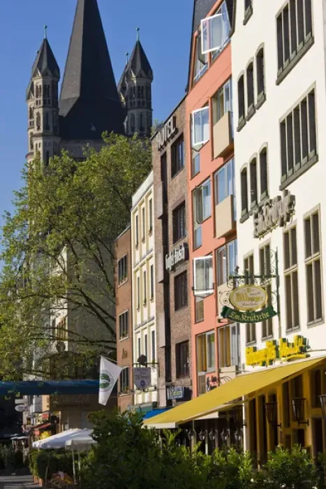 Framed Print : GERMANY, Nordrhein-Westfalen, Cologne. Rhein riverside buildings and Gross St. Martin