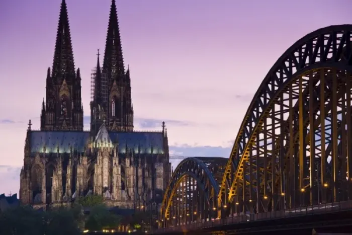 Framed Print : Germany, Nordrhein-Westfalen, Cologne. Cologne Cathedral and Hohenzollern Bridge, evening Framed Print : Germany, Nordrhein-Westfalen, Cologne. Cologne Cathedral and Hohenzollern Bridge, evening