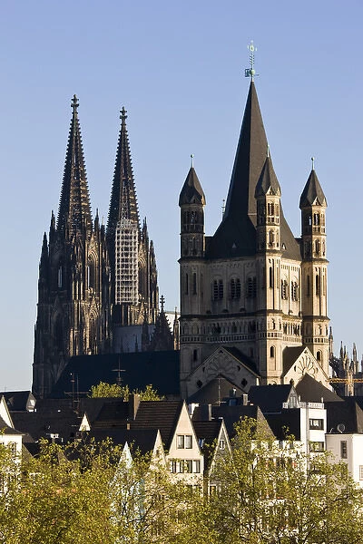 GERMANY, Nordrhein-Westfalen, Cologne. Gross-St. Martin Church and Cologne Cathedral