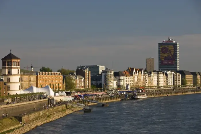 Framed Print : GERMANY, Nordrhein-Westfalen, Dusseldorf. Along Rheinufer Rhein River embankment