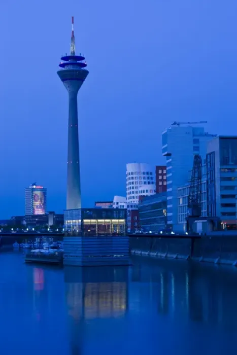 Framed Print : GERMANY, Nordrhein-Westfalen, Dusseldorf. Medienhafen and Rhein Tower