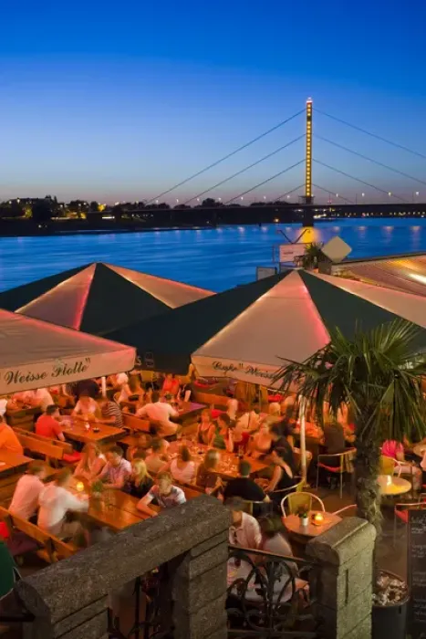 Framed Print : GERMANY, Nordrhein-Westfalen, Dusseldorf. Rhein Riverfront cafes (NR)