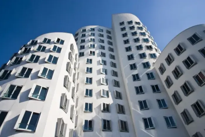 Framed Print : Germany, Nordrhein-Westfalen, Dusseldorf. Medienhafen, Frank Gehry building, Neuer Zollhof