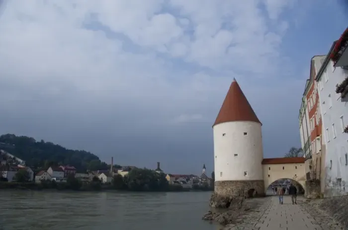 Framed Print : Germany, Passau. 13th Century medieval tower along the Inn River at Passau Framed Print : Germany, Passau. 13th Century medieval tower along the Inn River at Passau