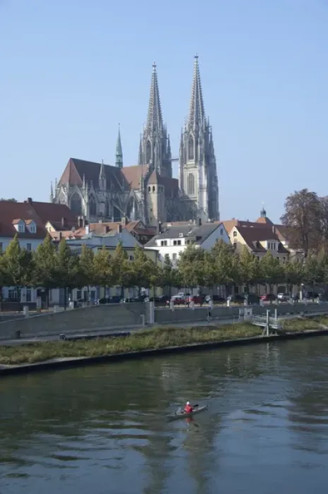 Framed Print : Germany, Regensburg. Historic St. Peters Cathedral along the Danube River Framed Print : Germany, Regensburg. Historic St. Peters Cathedral along the Danube River