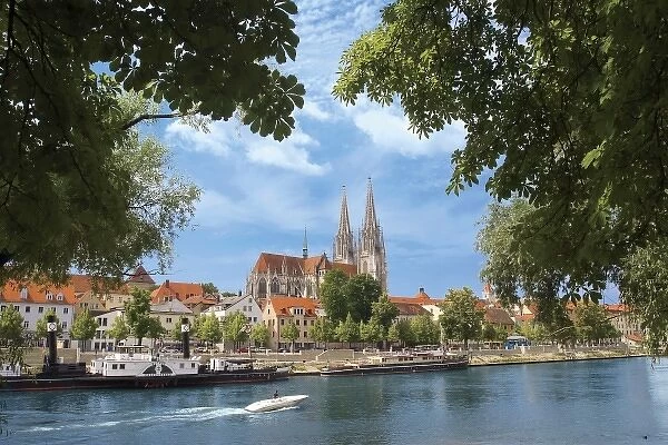 Germany, Regensburg, Old Town Skyline with St. Peters Cathedral & Danube River