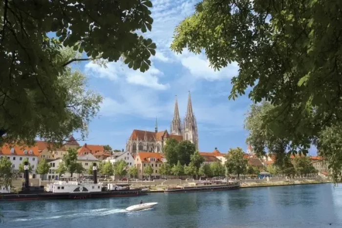 Framed Print : Germany, Regensburg, Old Town Skyline with St. Peters Cathedral & Danube River Framed Print : Germany, Regensburg, Old Town Skyline with St. Peters Cathedral & Danube River
