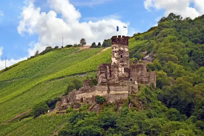 Framed Print : Germany, Rheindiebach, Rhine, Rhineland-Palatinate, Furstenberg castle ruins above Framed Print : Germany, Rheindiebach, Rhine, Rhineland-Palatinate, Furstenberg castle ruins above