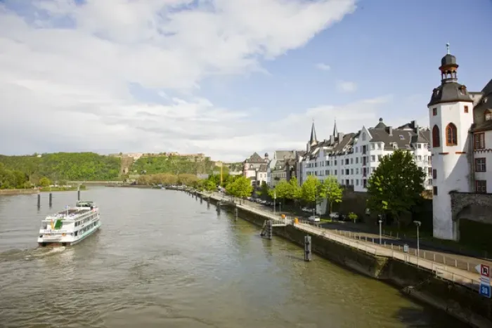 Framed Print : GERMANY, Rheinland-Pfaltz, Koblenz. Alte Burg castle and Mosel River