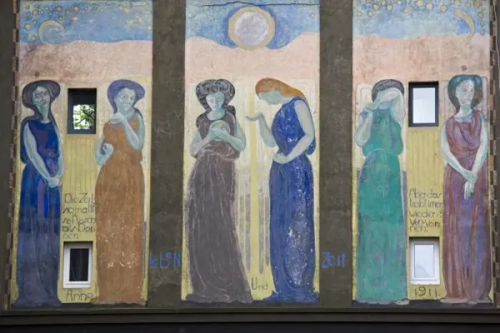 Framed Print : Germany, Rheinland-Pfaltz, Koblenz. Detail of art nouveau wall mural