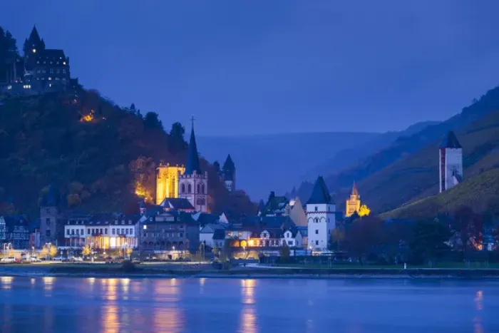 Framed Print : Germany, Rheinland-Pfalz, Bacharach, town view, dawn Framed Print : Germany, Rheinland-Pfalz, Bacharach, town view, dawn