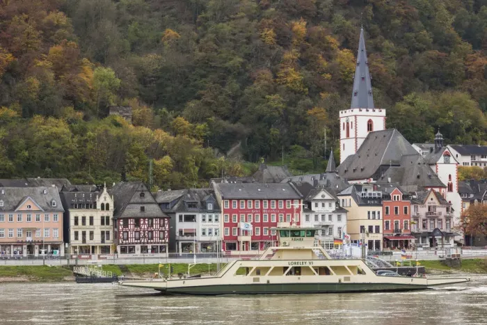 Framed Print : Germany, Rheinland-Pfalz, St. Goar, Rhein River ferry Framed Print : Germany, Rheinland-Pfalz, St. Goar, Rhein River ferry