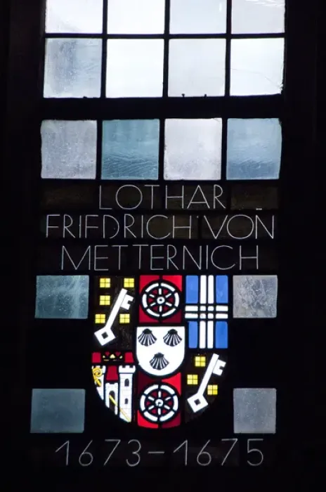Framed Print : Germany, Rhineland Palatinate, Mainz. Mainz Cathedral. Stained glass windows, Mainz coat of arms