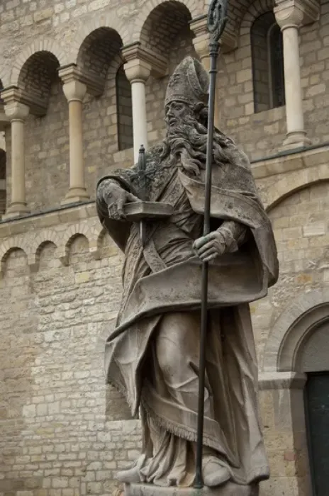 Framed Print : Germany, Rhineland Palatinate, Mainz. Statue of St. Bonifafius (675-754) in Cathedral