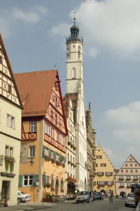 Framed Print : Germany, Rothenburg, Market Square. 13th century Gothic tower of the historic Town Hall