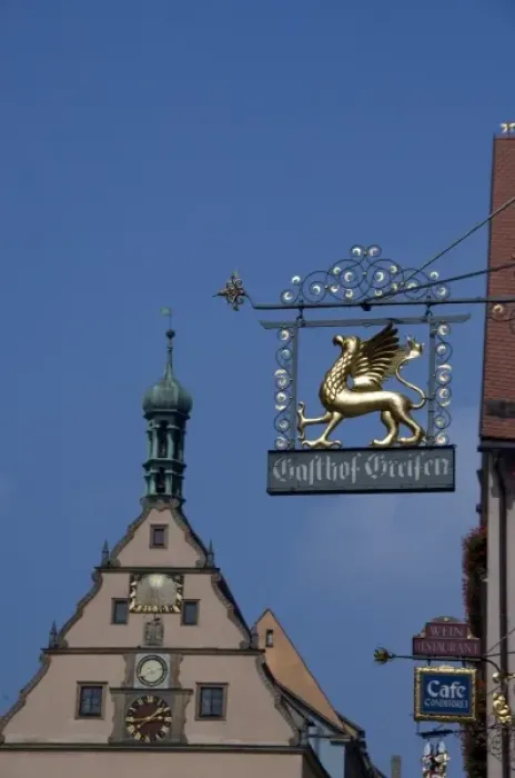 Framed Print : Germany, Rothenburg. Market Square, City Councilors Tavern & clock tower