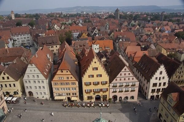 Germany, Rothenburg. View of Market Square (aka Marktplatz) from the top of old Town Hall tower