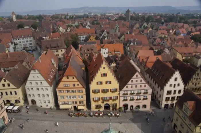 Framed Print : Germany, Rothenburg. View of Market Square (aka Marktplatz) from the top of old Town Hall tower