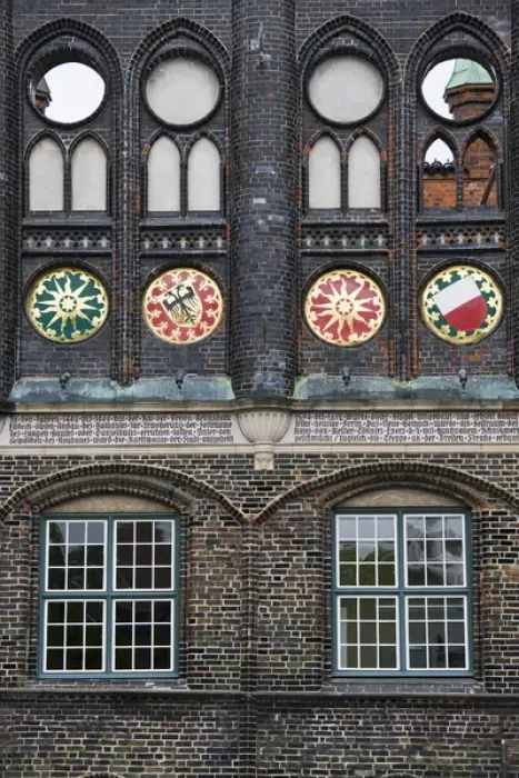 Framed Print : GERMANY, Schleswig-Holstein, Lubeck. Lubeck town hall detail