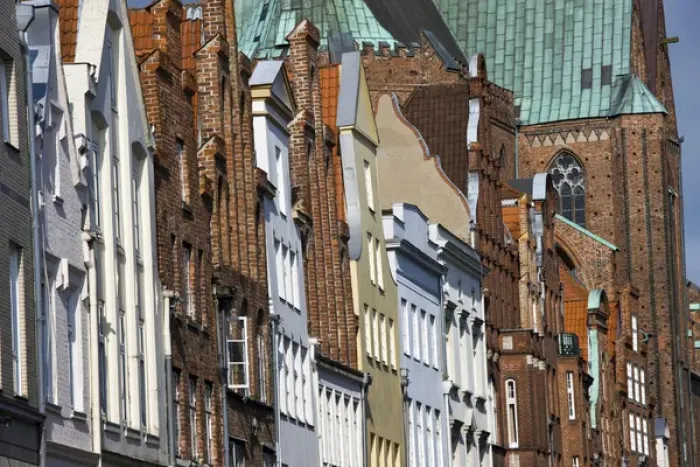Framed Print : GERMANY, Schleswig-Holstein, Lubeck. Old Town Buildings on Fleishhauerstasse Framed Print : GERMANY, Schleswig-Holstein, Lubeck. Old Town Buildings on Fleishhauerstasse