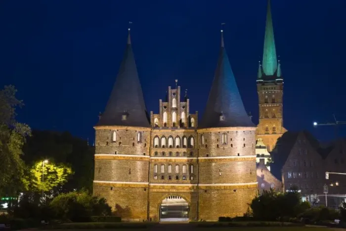 Framed Print : Germany, Schleswig-Holstein, Lubeck. Holstentor city gate