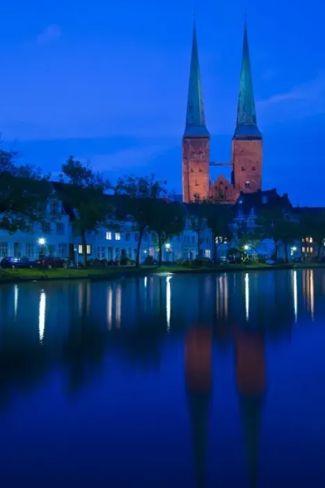 Framed Print : Germany, Schleswig-Holstein, Lubeck. Lubeck Dom cathedral and the Malerwinkel Painters Quarter