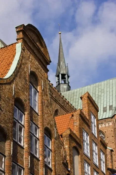 Framed Print : Germany, Schleswig-Holstein, Lubeck. Old Town Buildings on Fleischhauerstasse