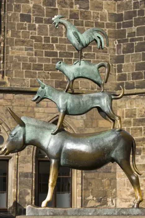 Framed Print : GERMANY, State of Bremen, Bremen. Town Musicians of Bremen statue Framed Print : GERMANY, State of Bremen, Bremen. Town Musicians of Bremen statue