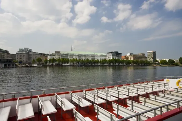 Framed Print : GERMANY, State of Hamburg, Hamburg. Binnenalster lake, tourist boats