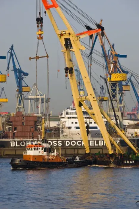 Framed Print : GERMANY, State of Hamburg, Hamburg. Elbe River shipyards