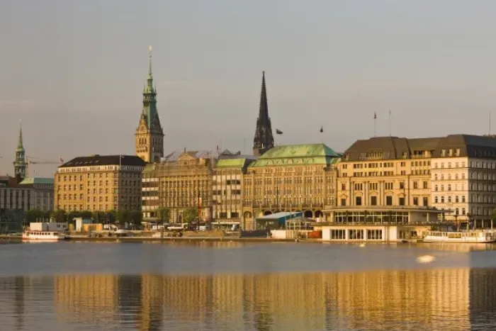 Framed Print : Germany, State of Hamburg, Hamburg. City from Binnenalster Lake Framed Print : Germany, State of Hamburg, Hamburg. City from Binnenalster Lake